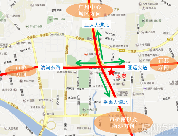 业自驾出行北向连接东环路,即可连接番禺北面区域及广州中心城区,南